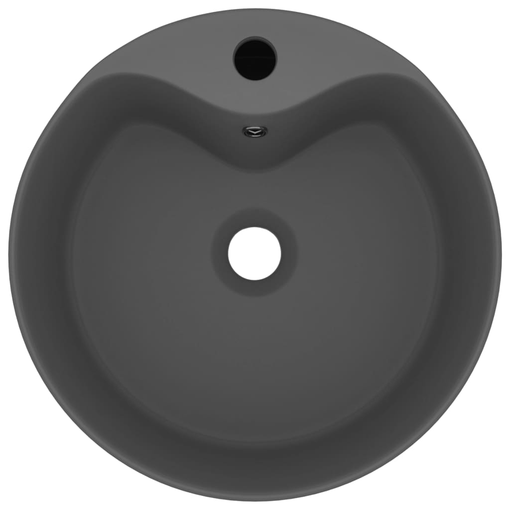 vidaXL Wastafel met overloop 36x13 cm keramiek mat donkergrijs - Image 3