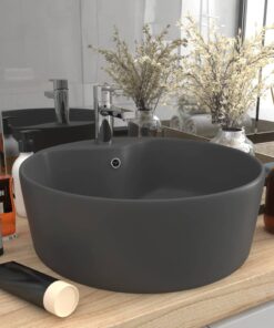 vidaXL Wastafel met overloop 36x13 cm keramiek mat donkergrijs