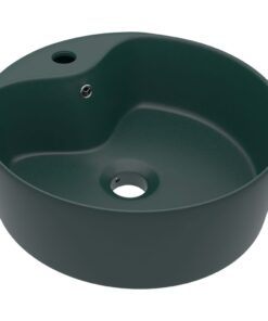 vidaXL Wastafel met overloop 36x13 cm keramiek mat donkergroen