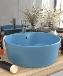 vidaXL Wastafel met overloop 36x13 cm keramiek mat lichtblauw