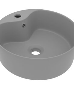 vidaXL Wastafel met overloop 36x13 cm keramiek mat lichtgrijs