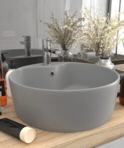 vidaXL Wastafel met overloop 36x13 cm keramiek mat lichtgrijs