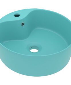 vidaXL Wastafel met overloop 36x13 cm keramiek mat lichtgroen