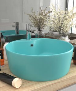 vidaXL Wastafel met overloop 36x13 cm keramiek mat lichtgroen