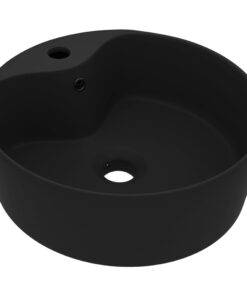 vidaXL Wastafel met overloop 36x13 cm keramiek matzwart