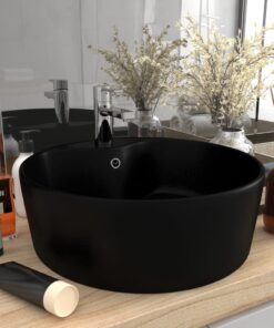 vidaXL Wastafel met overloop 36x13 cm keramiek matzwart