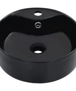 vidaXL Wastafel met overloop 36x13 cm keramiek zwart