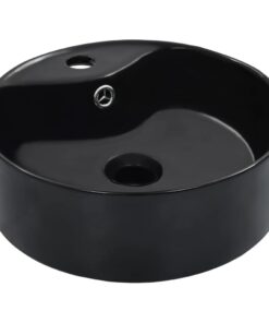 vidaXL Wastafel met overloop 36x13 cm keramiek zwart