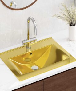 vidaXL Wastafel met overloop 60x46x16 cm keramiek goudkleurig