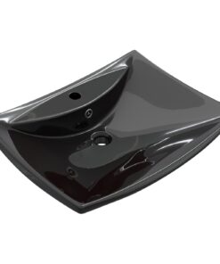 vidaXL Wastafel met overloop en kraangat zwart rechthoekig keramiek
