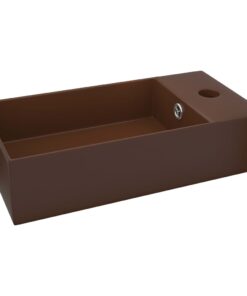vidaXL Wastafel met overloop keramiek donkerbruin