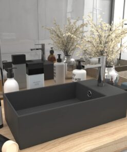 vidaXL Wastafel met overloop keramiek donkergrijs