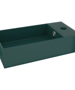 vidaXL Wastafel met overloop keramiek donkergroen
