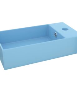 vidaXL Wastafel met overloop keramiek lichtblauw