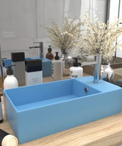 vidaXL Wastafel met overloop keramiek lichtblauw