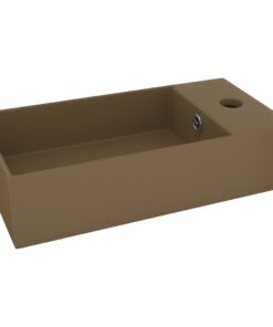 vidaXL Wastafel met overloop keramiek matcrème