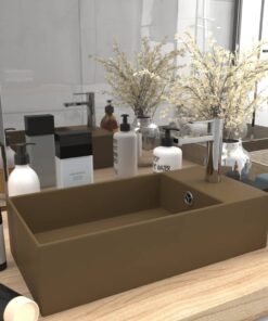 vidaXL Wastafel met overloop keramiek matcrème