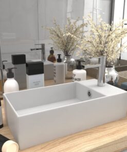 vidaXL Wastafel met overloop keramiek matwit