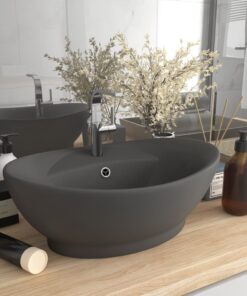 vidaXL Wastafel met overloop ovaal 58