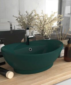 vidaXL Wastafel met overloop ovaal 58