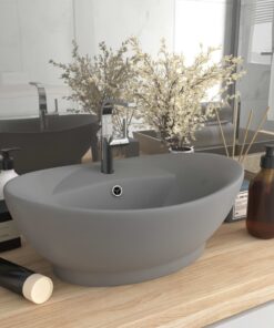 vidaXL Wastafel met overloop ovaal 58