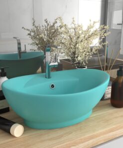 vidaXL Wastafel met overloop ovaal 58