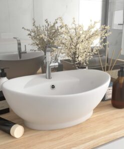 vidaXL Wastafel met overloop ovaal 58