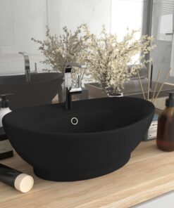 vidaXL Wastafel met overloop ovaal 58