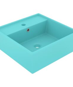 vidaXL Wastafel met overloop vierkant 41x41 cm keramiek mat lichtgroen
