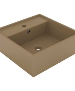 vidaXL Wastafel met overloop vierkant 41x41 cm keramiek matcrème