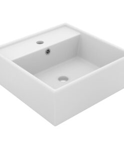 vidaXL Wastafel met overloop vierkant 41x41 cm keramiek matwit