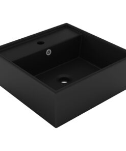 vidaXL Wastafel met overloop vierkant 41x41 cm keramiek matzwart