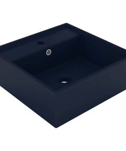 vidaXL Wastafel met overloop vierkant 41x41cm keramiek mat donkerblauw