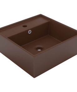 vidaXL Wastafel met overloop vierkant 41x41cm keramiek mat donkerbruin