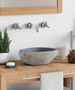 vidaXL Wastafel ovaal (29-38)x(24-31) cm riviersteen