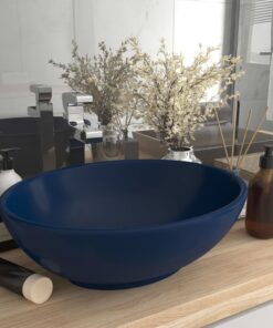 vidaXL Wastafel ovaal 40x33 cm keramiek mat donkerblauw