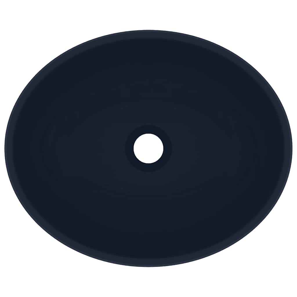vidaXL Wastafel ovaal 40x33 cm keramiek mat donkerblauw - Image 4