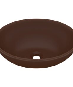 vidaXL Wastafel ovaal 40x33 cm keramiek mat donkerbruin