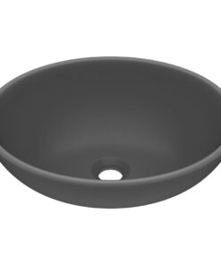 vidaXL Wastafel ovaal 40x33 cm keramiek mat donkergrijs