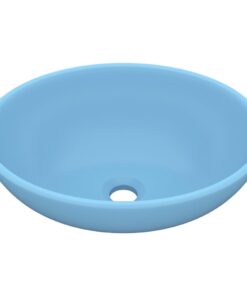 vidaXL Wastafel ovaal 40x33 cm keramiek mat lichtblauw