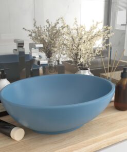 vidaXL Wastafel ovaal 40x33 cm keramiek mat lichtblauw