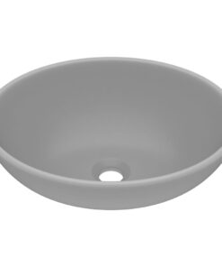 vidaXL Wastafel ovaal 40x33 cm keramiek mat lichtgrijs