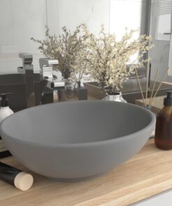 vidaXL Wastafel ovaal 40x33 cm keramiek mat lichtgrijs