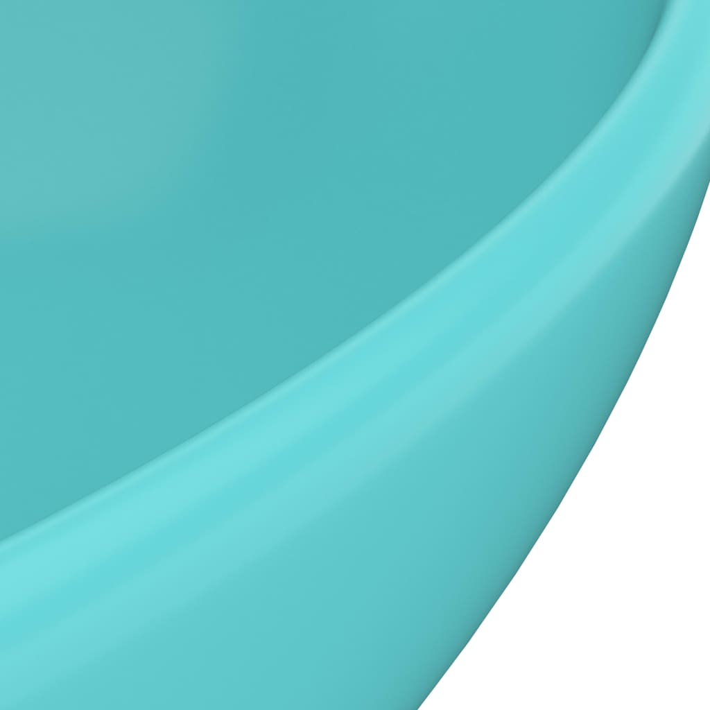 vidaXL Wastafel ovaal 40x33 cm keramiek mat lichtgroen - Image 5