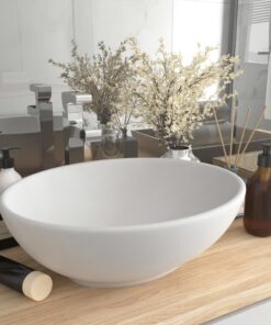 vidaXL Wastafel ovaal 40x33 cm keramiek matwit