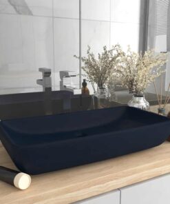vidaXL Wastafel rechthoekig 71x38 cm keramiek mat donkerblauw
