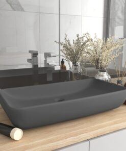 vidaXL Wastafel rechthoekig 71x38 cm keramiek mat donkergrijs