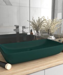 vidaXL Wastafel rechthoekig 71x38 cm keramiek mat donkergroen