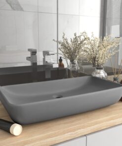 vidaXL Wastafel rechthoekig 71x38 cm keramiek mat lichtgrijs