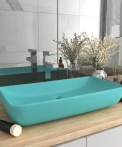 vidaXL Wastafel rechthoekig 71x38 cm keramiek mat lichtgroen